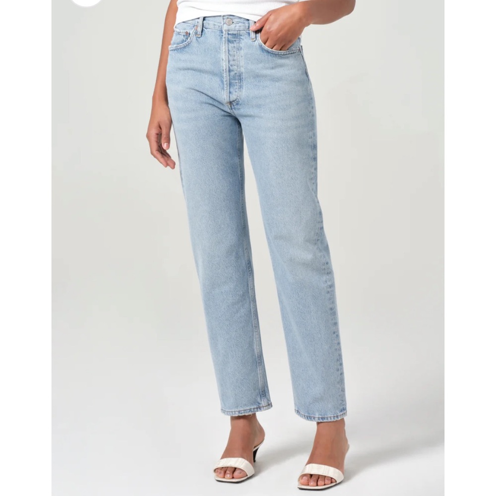 Agolde High Rise Straight Jeans - Light Blue